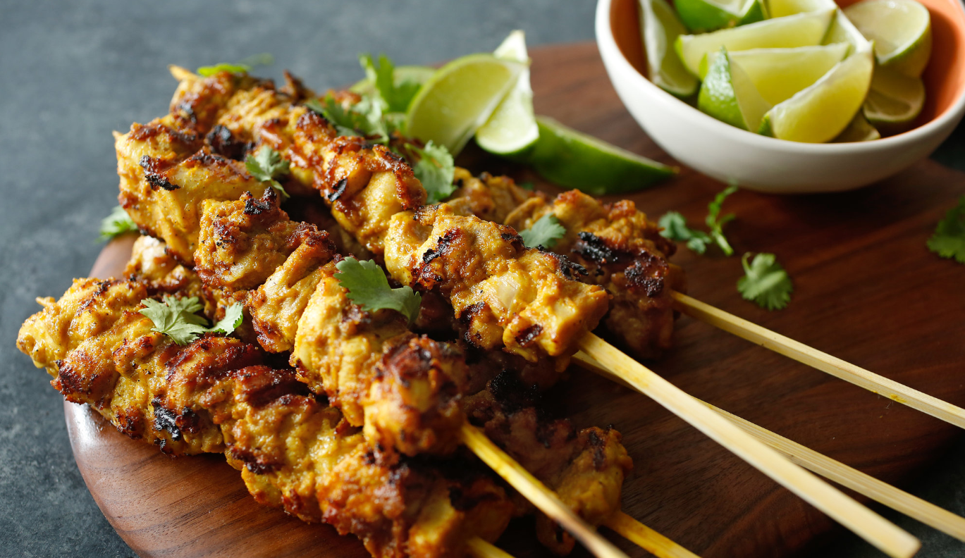 Sizzling Asian Chicken Skewers with Spicy Peanut Sauce
