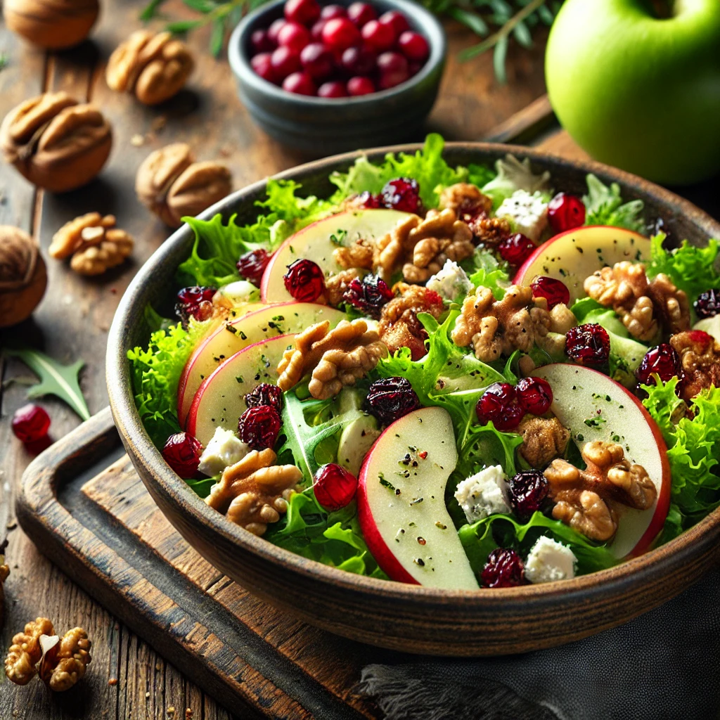 Apple Salad with Candied Walnuts and Cranberries