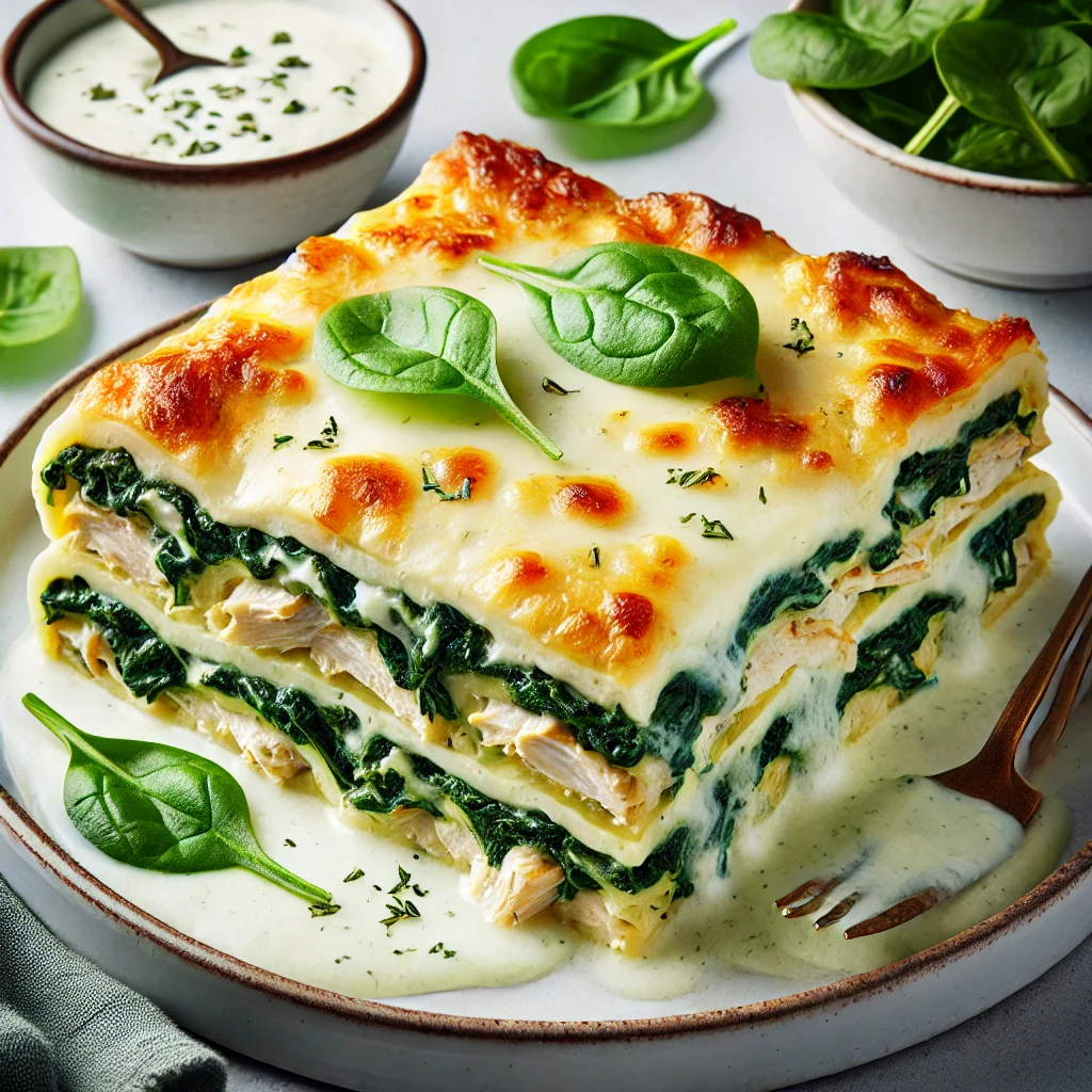 Creamy White Chicken and Spinach Lasagna