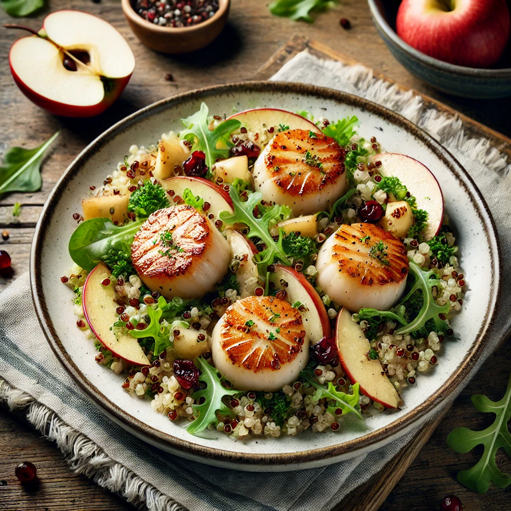 Seared Scallops With Quinoa and Apple Salad