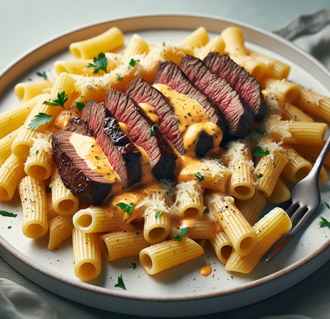 Steak Tips with Cheesy Rigatoni