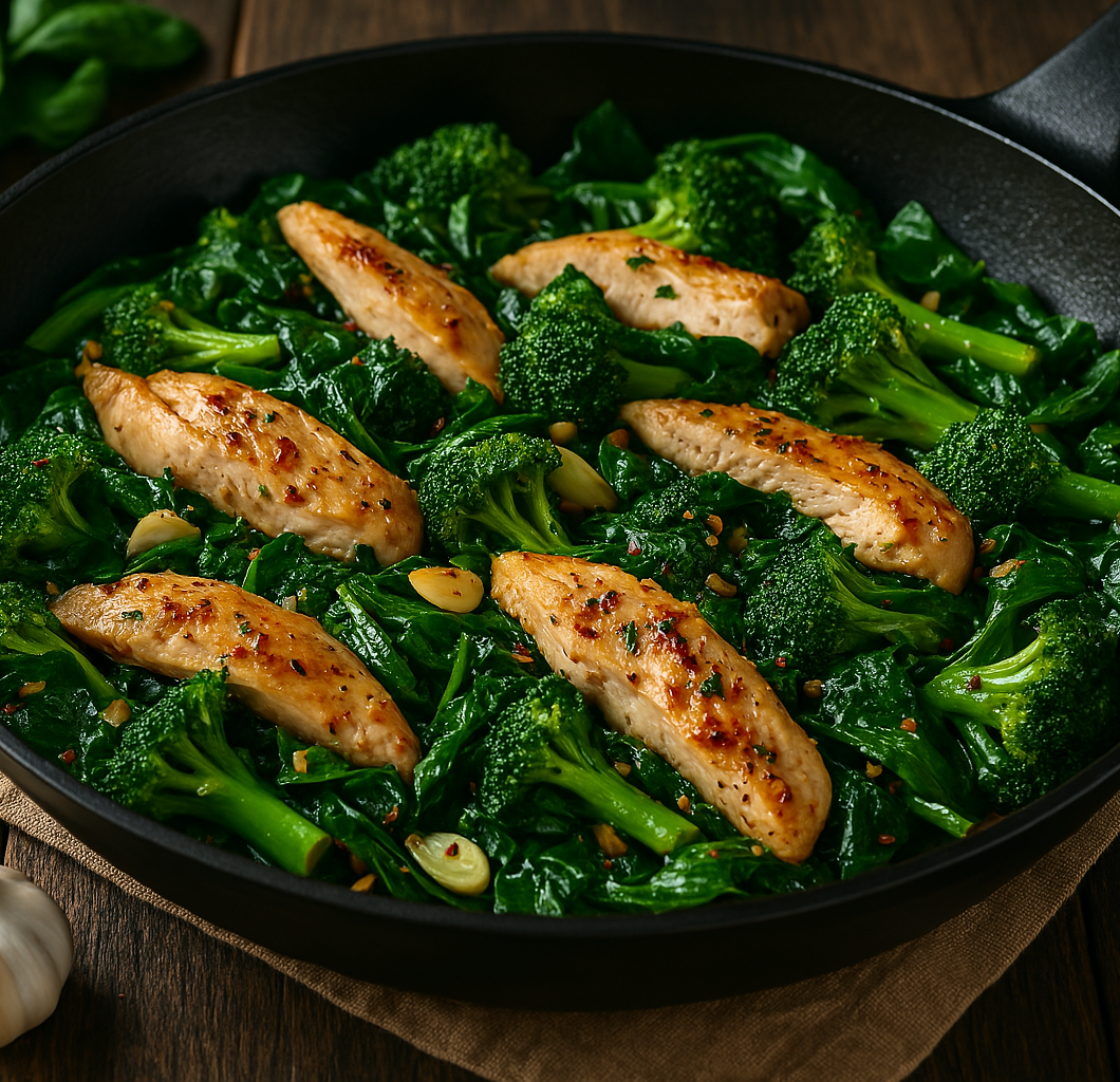 Garlic Chicken with Broccoli and Spinach