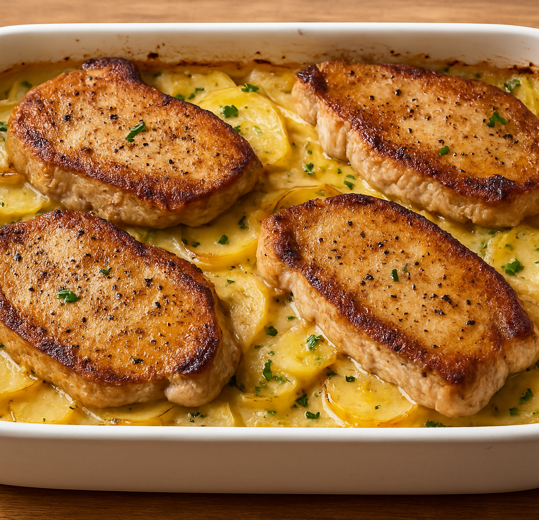 Smothered Pork Chop and Scalloped Potato Casserole