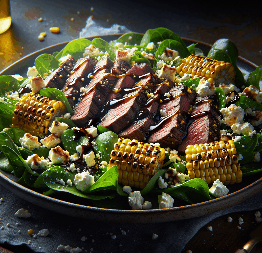 Balsamic Steak Gorgonzola Salad with Grilled Corn