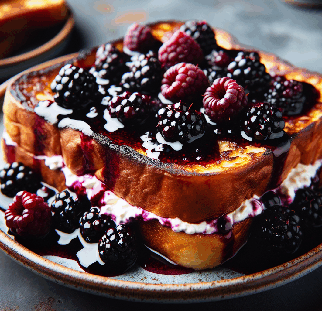 Cream Cheese Stuffed Blackberry Compote French Toast