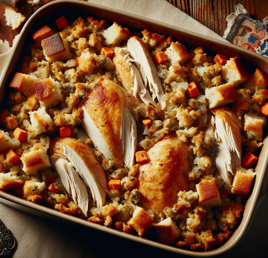 Rotisserie Chicken Stuffing Casserole