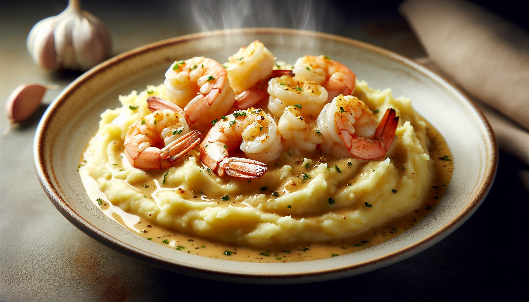 Creamy Garlic Shrimp Over Mashed Potatoes