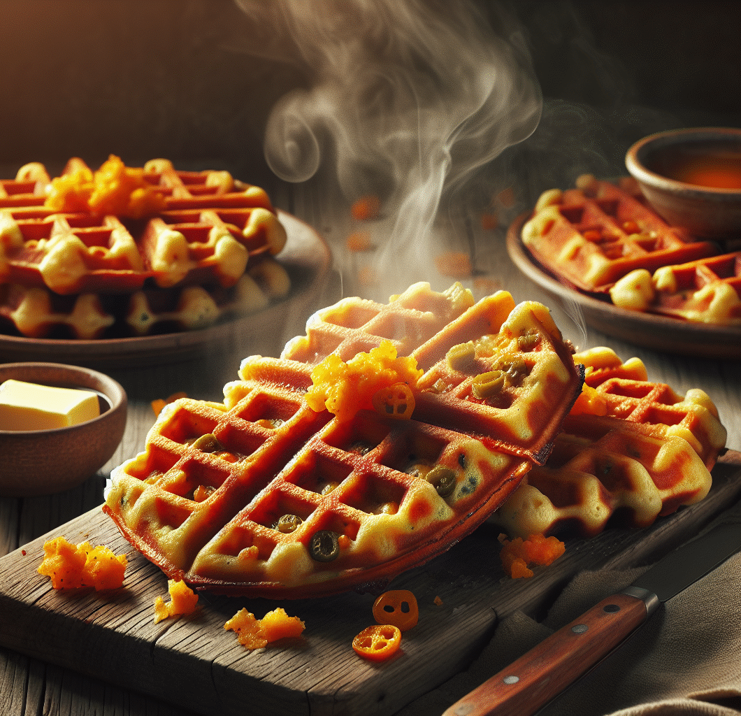 Spicy Cheddar Jalapeño Cornbread Waffles