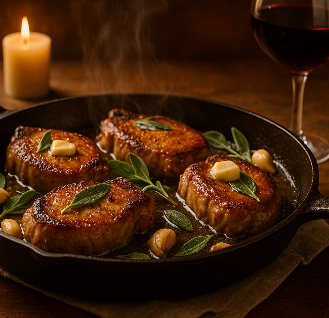 Juicy Garlic Baked Pork Chops with Sage Butter