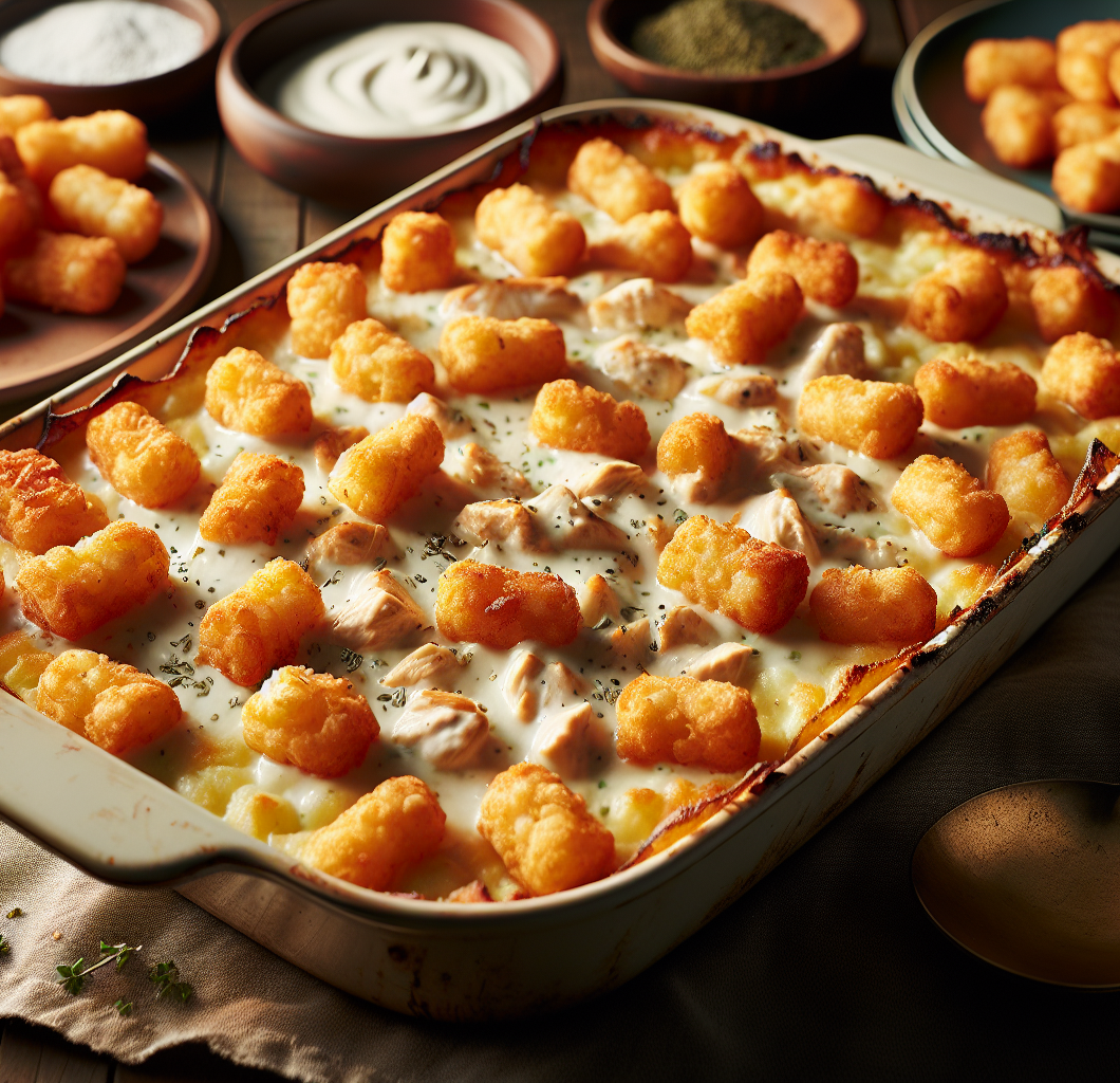 Chicken Alfredo Tater Tot Casserole