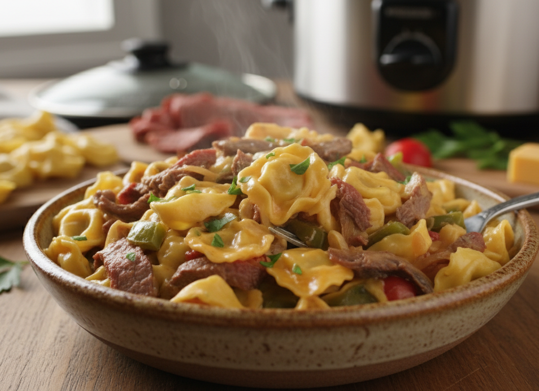 Crockpot Cheesesteak Tortellini