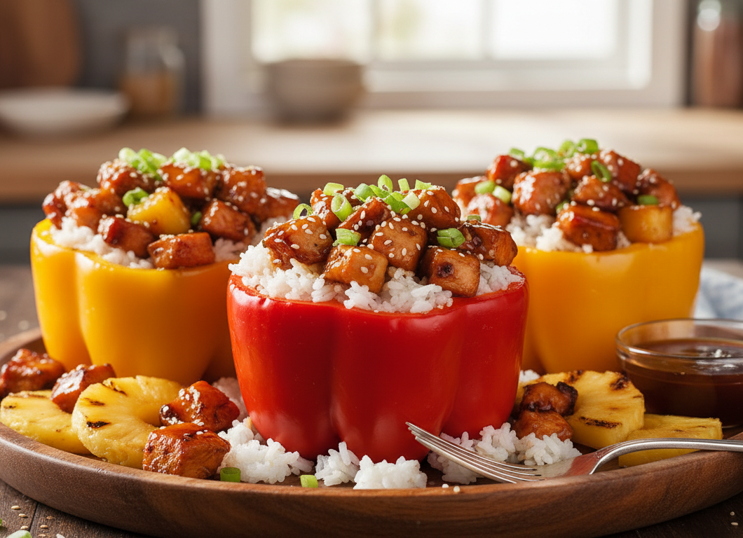 Teriyaki Pineapple Chicken & Rice Stuffed Peppers