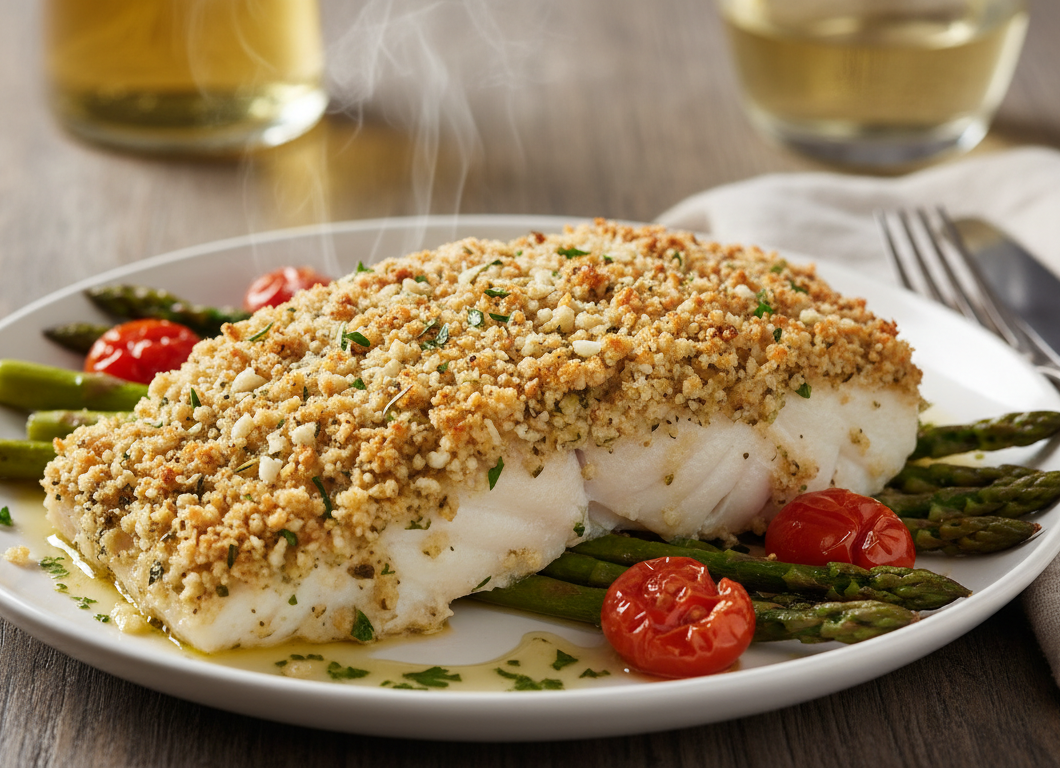 Garlic Parmesan Crusted Halibut
