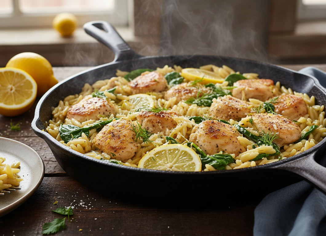 Lemon Chicken Orzo Skillet