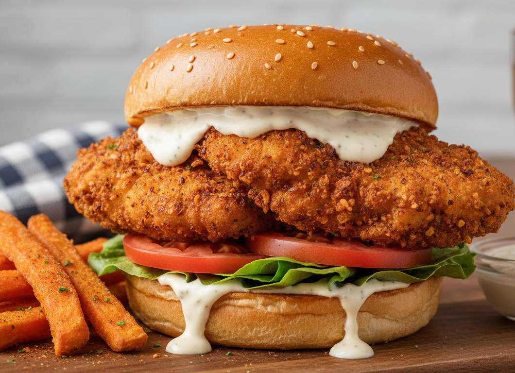 Cajun Crispy Chicken Sandwich with Garlic Aioli