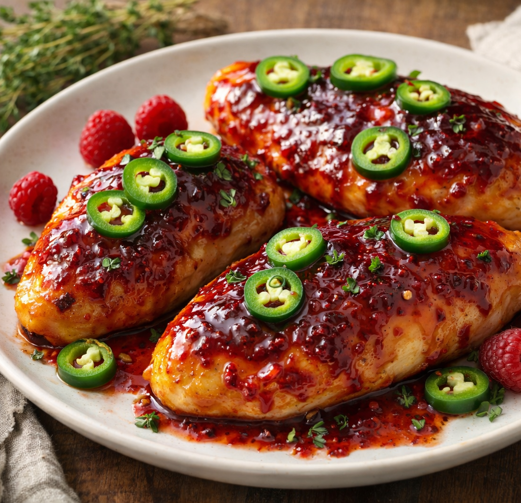 Sweet and Spicy Jalapeño Raspberry Chicken