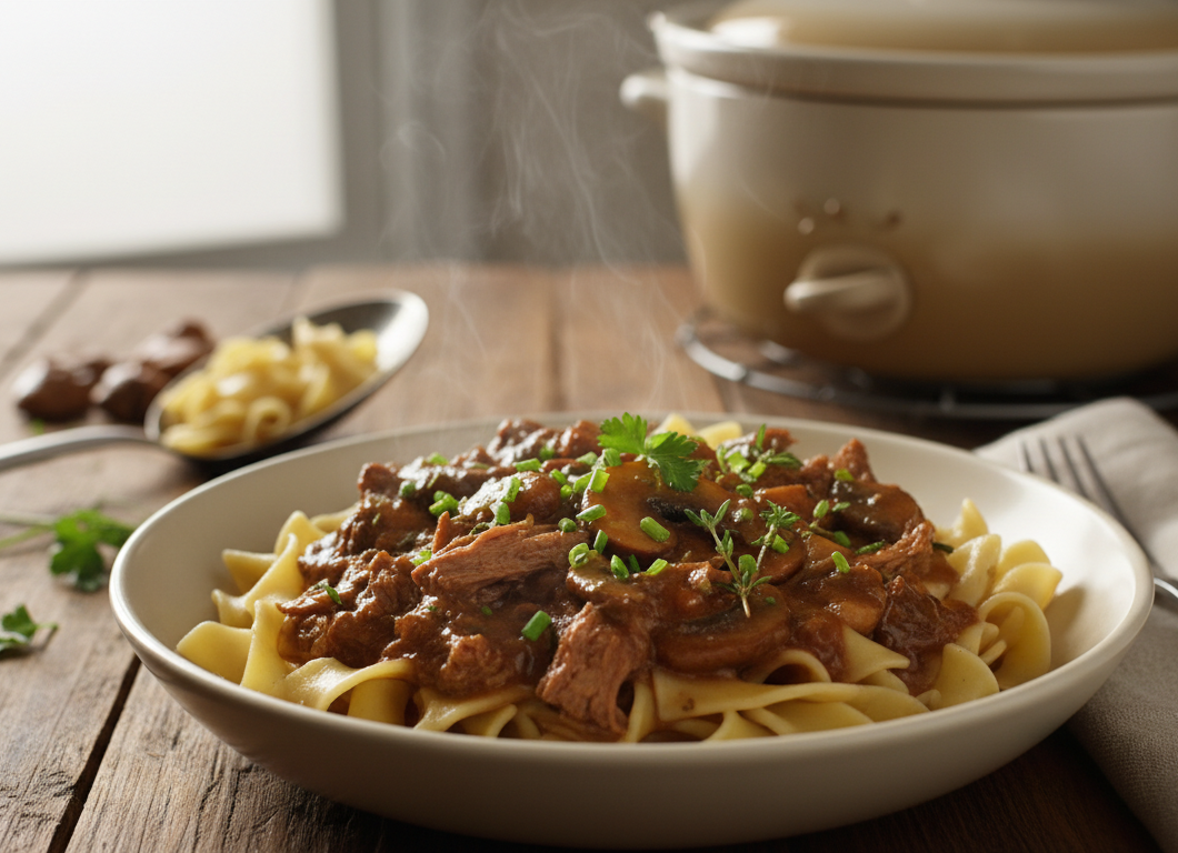 Slow Cooker Beef and Noodles with Mushrooms
