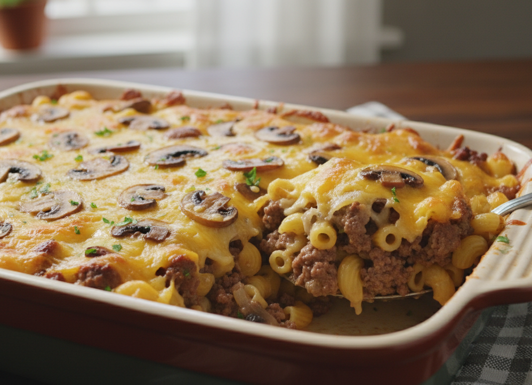 Mushroom and Swiss Burger Casserole