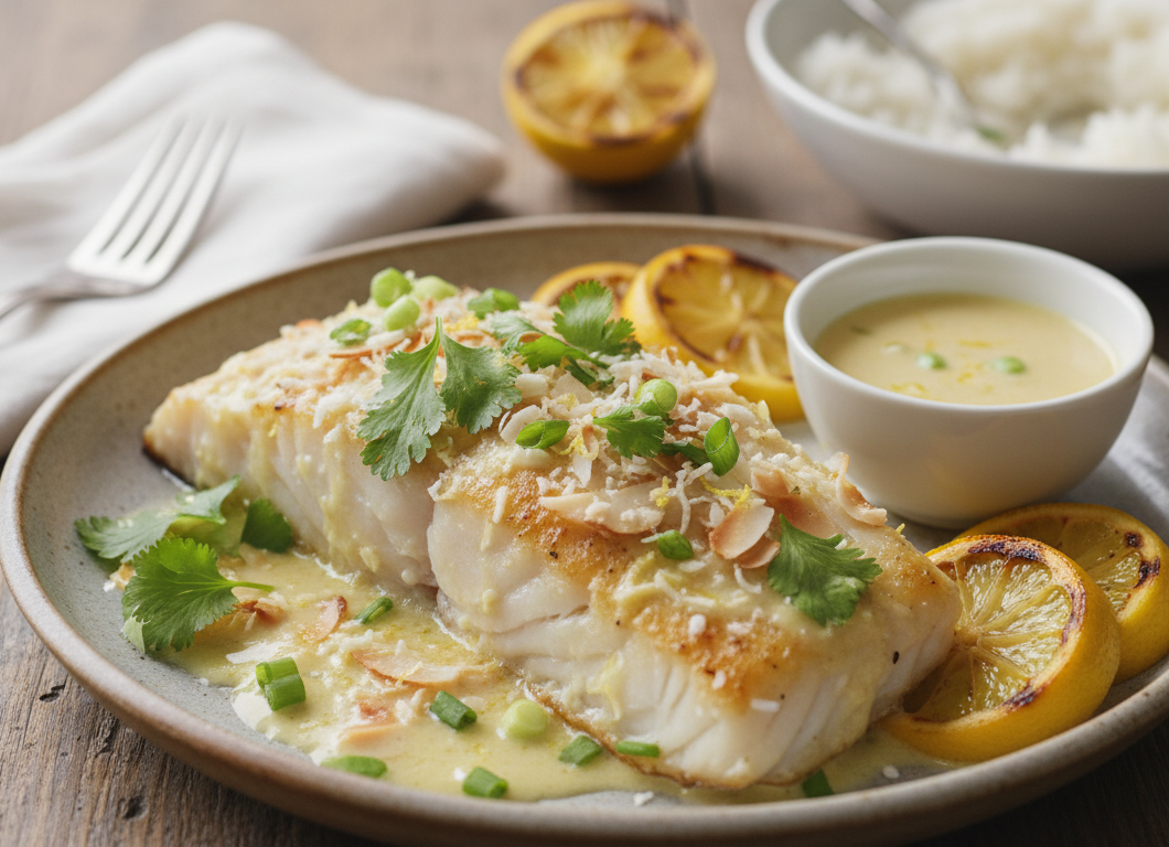 Baked Cod in Coconut Lemon Cream Sauce