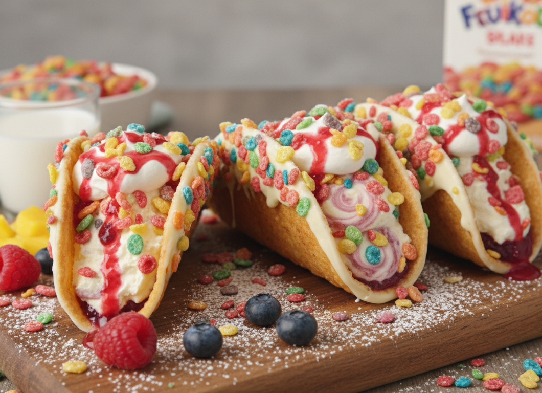 Fruity Pebbles Cheesecake Tacos