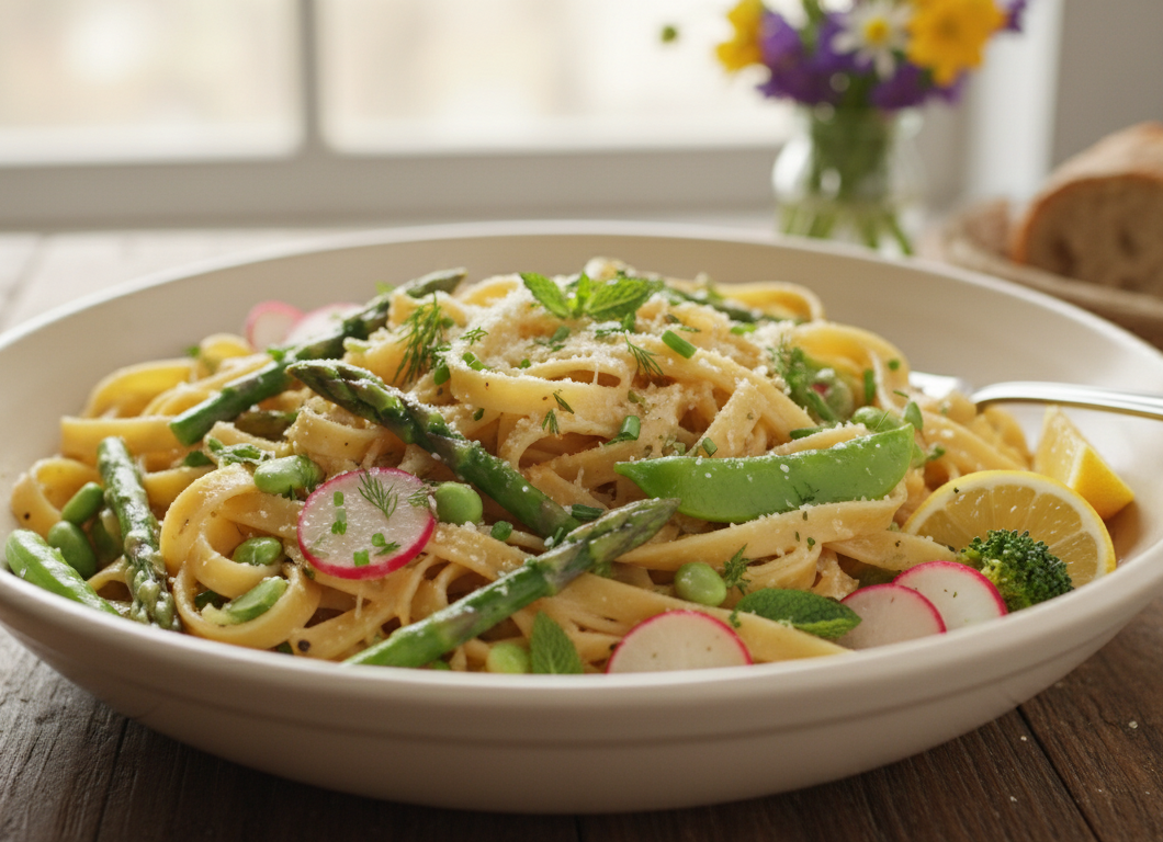 Spring Vegetable Fettuccine Alfredo