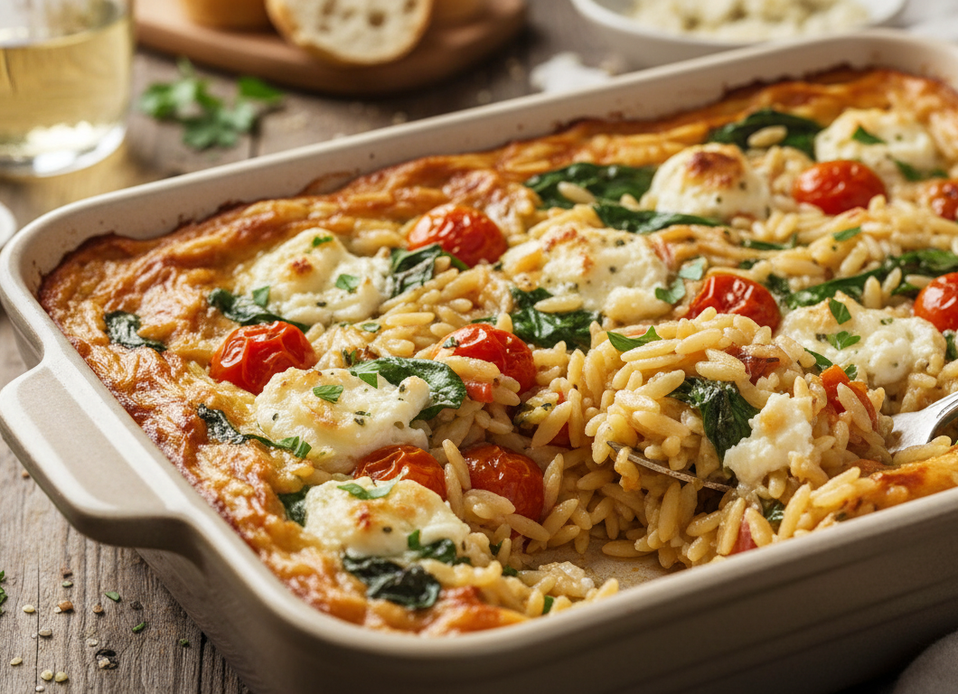 Easy Boursin Orzo Bake