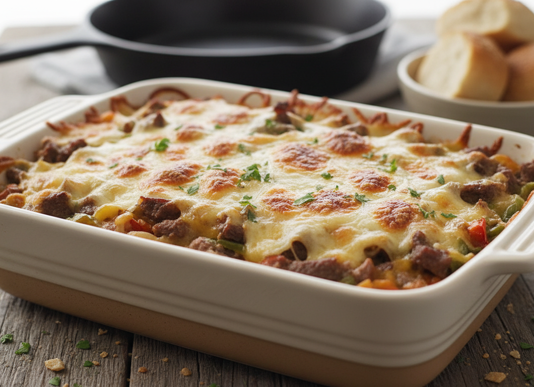 Creamy Philly Cheesesteak Casserole