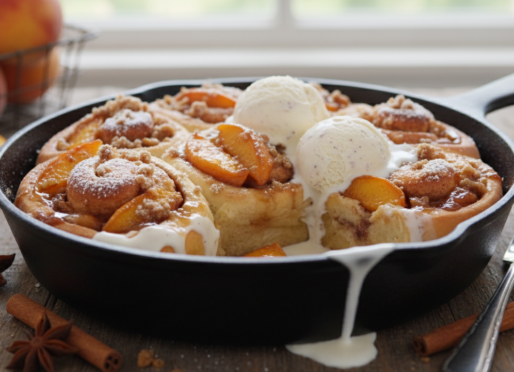 Peach Cobbler Cinnamon Rolls