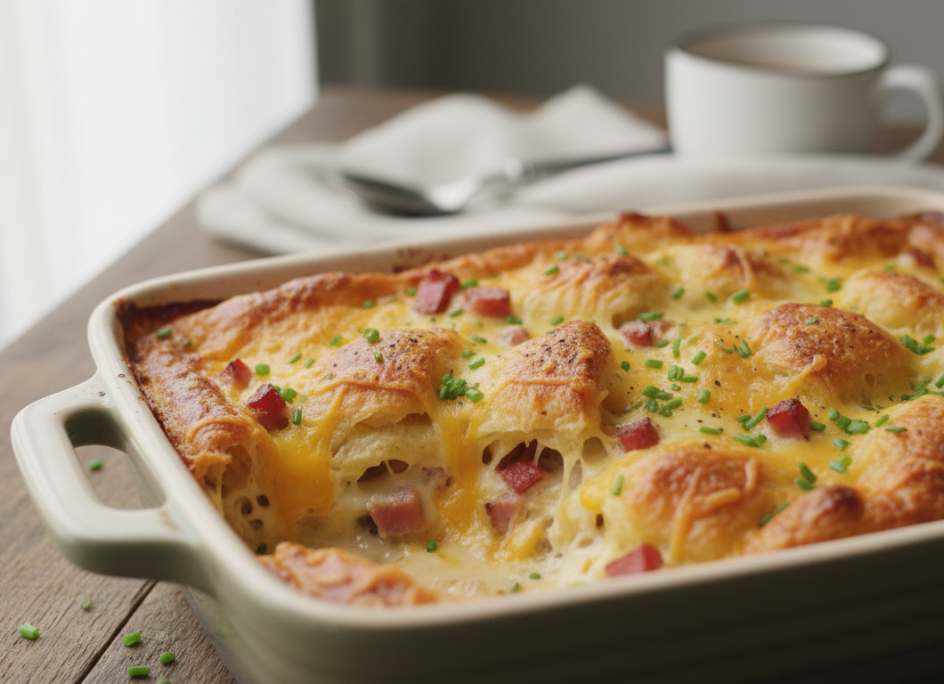 Smoked Ham & Cheese Croissant Casserole