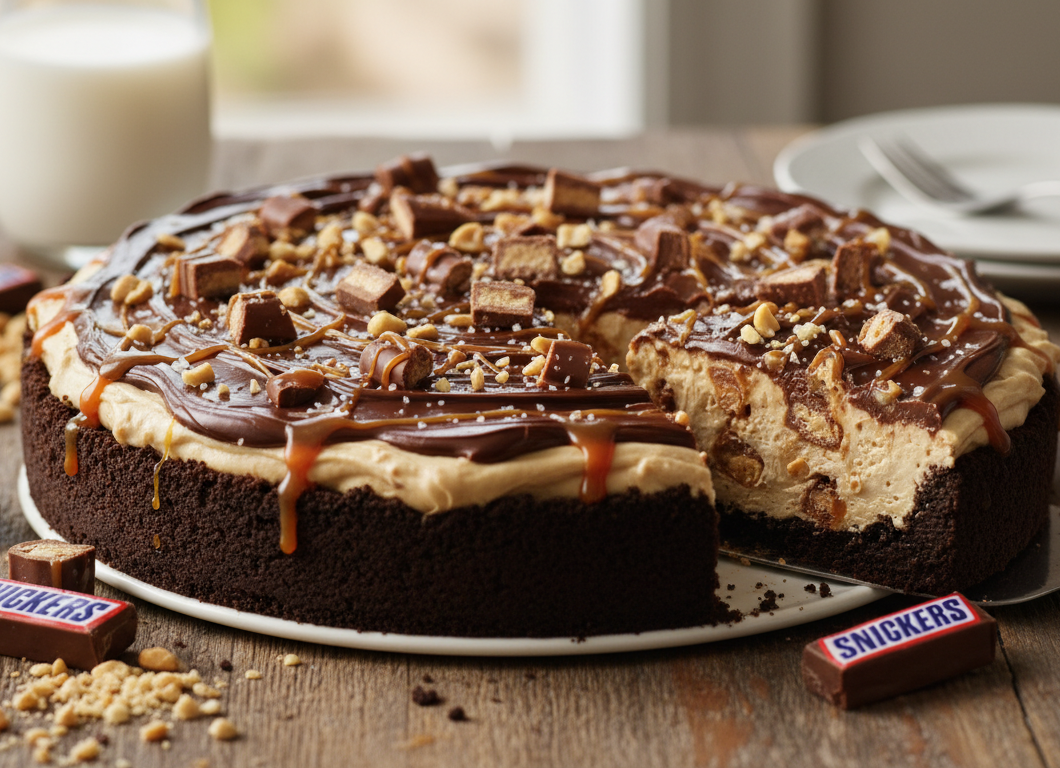 No-Bake Peanut Butter Snickers Pie