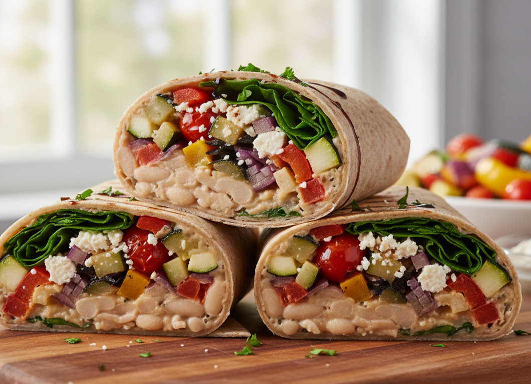White Bean & Roasted Veggie Wraps