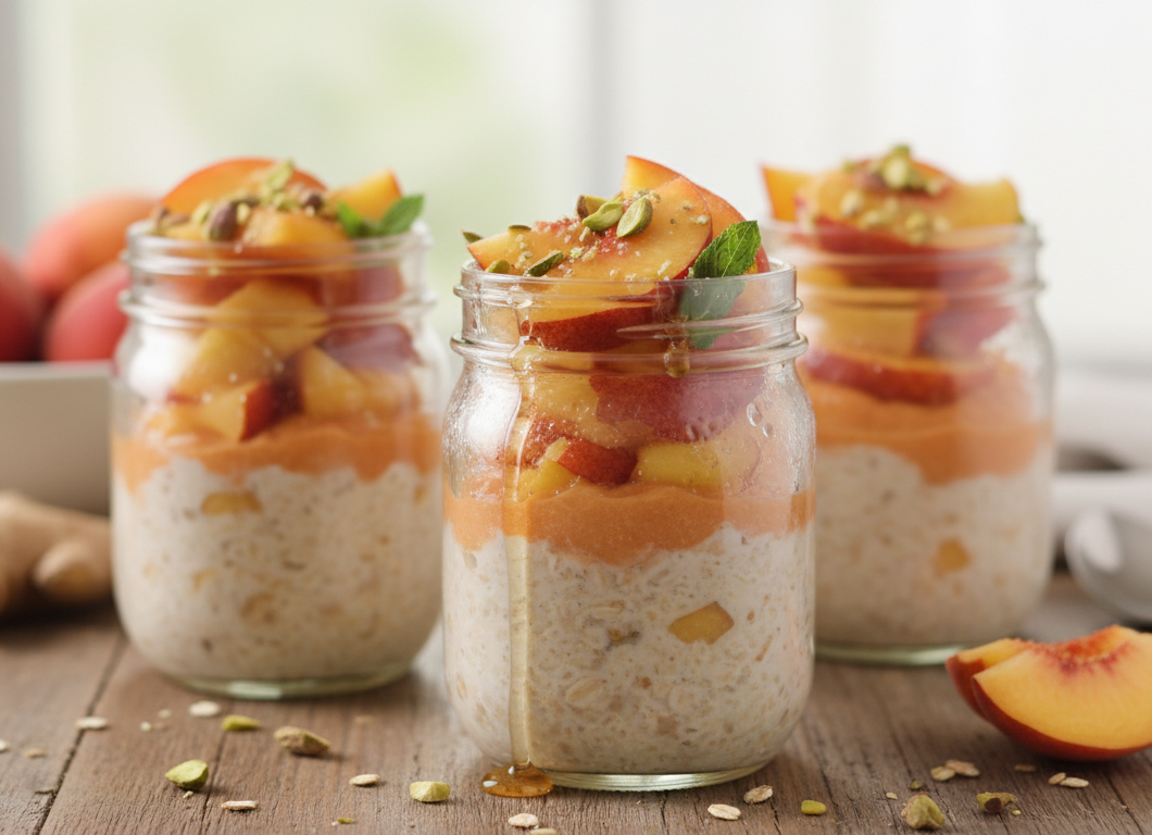 Peach Ginger Overnight Oat Jars