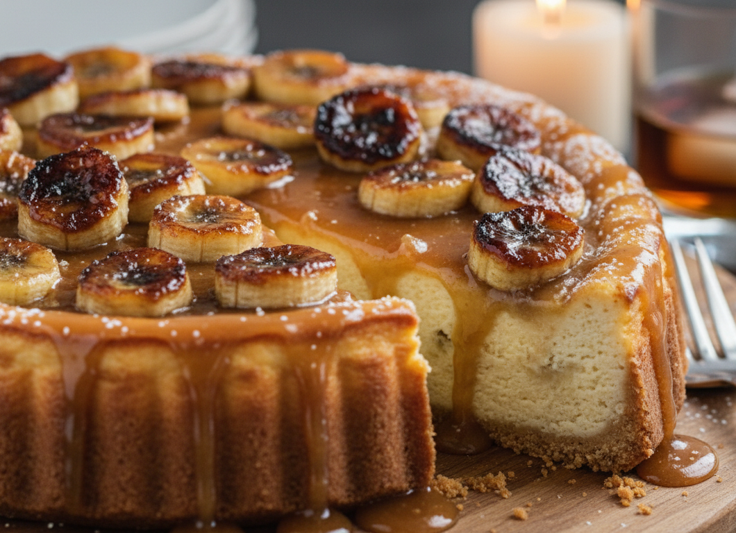 Caramelized Banana Cheesecake with Rum Glaze