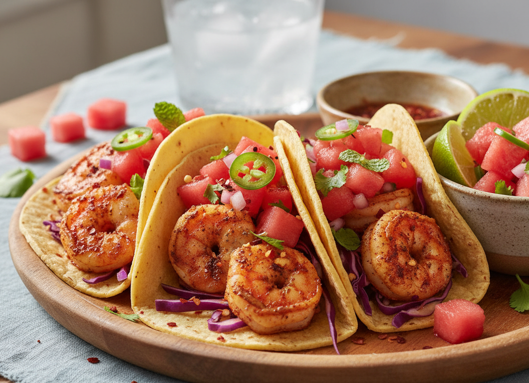 Spicy Shrimp Tacos with Watermelon Salsa