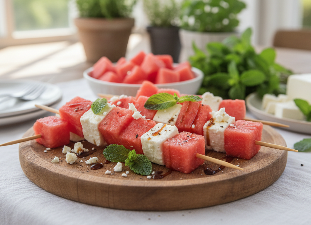 Watermelon Feta Mint Skewers