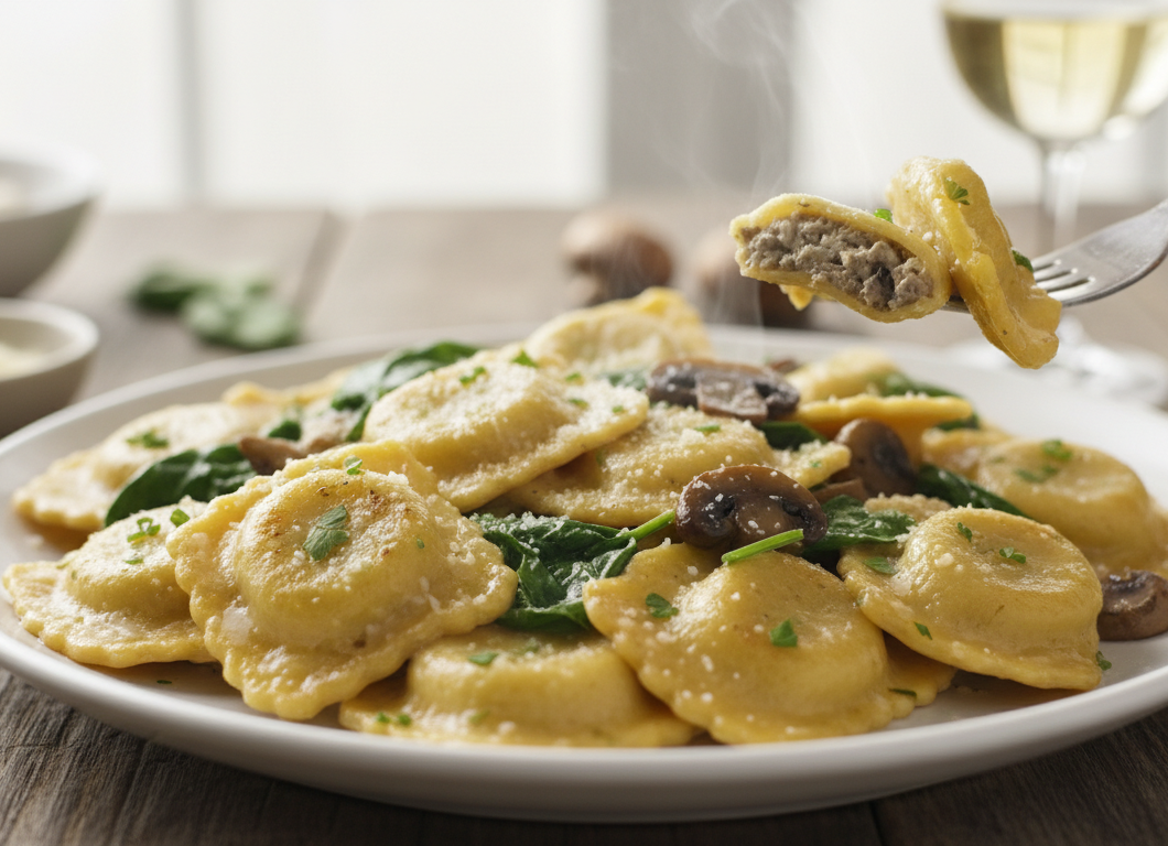 Mushroom Ravioli with Spinach