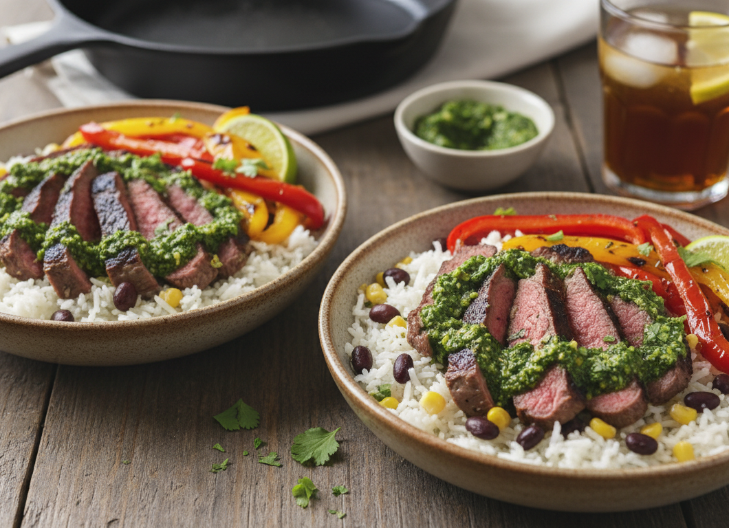 Chimichurri Steak & Roasted Pepper Rice Bowls