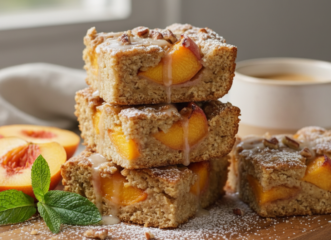 Brown Butter Peach Baked Oat Squares