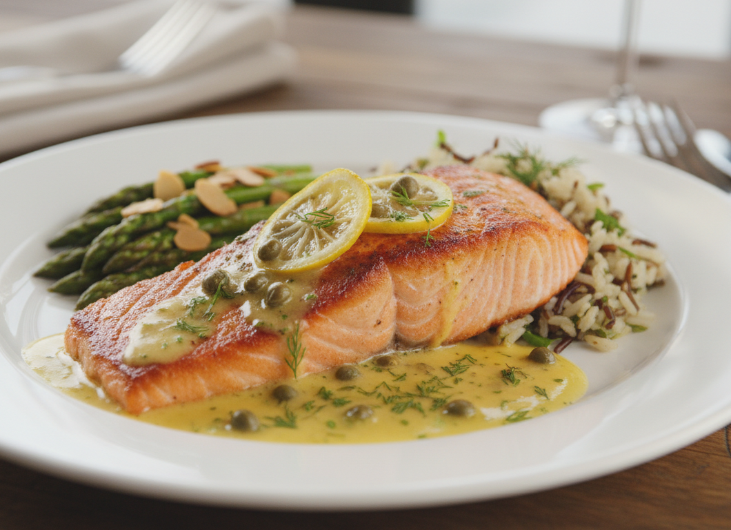 Pan-Seared Salmon with Lemon Caper Butter Sauce