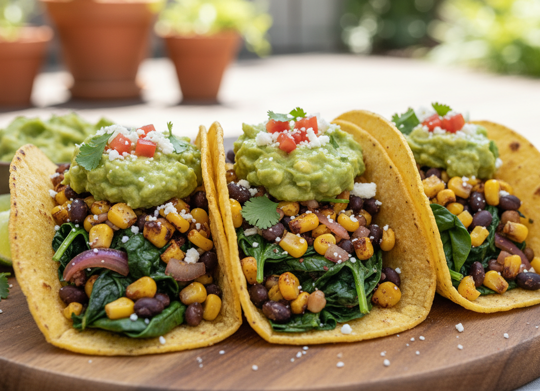Spinach and Corn Tacos with Guacamole