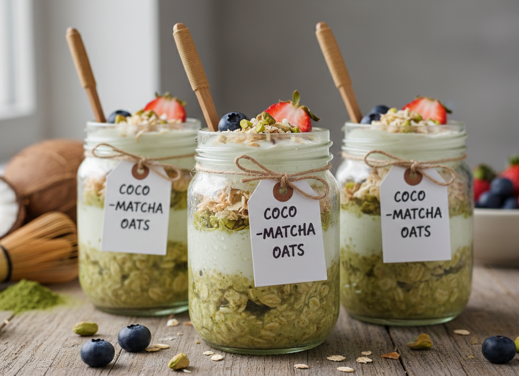 Coconut Matcha Overnight Oat Jars