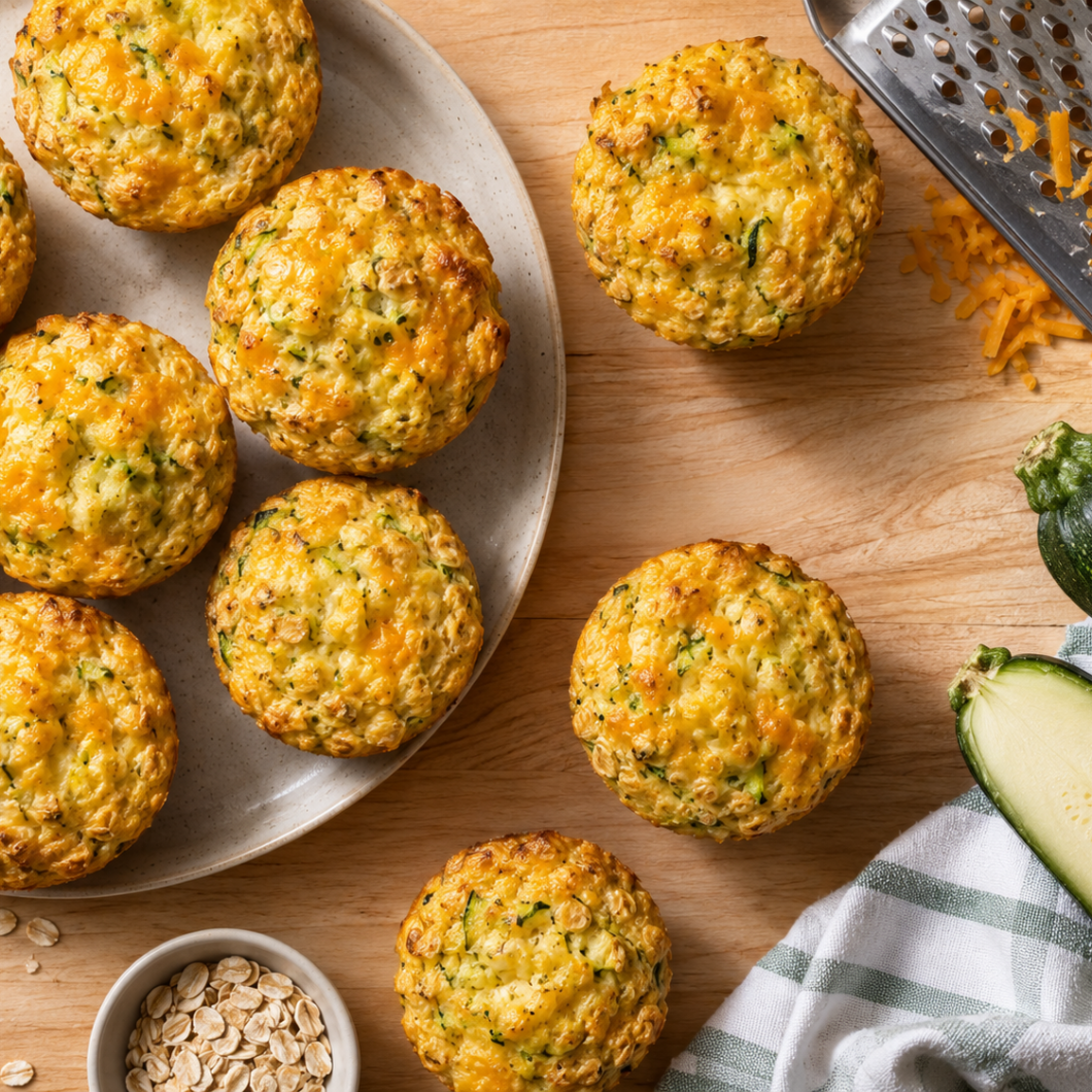 Zucchini Cheddar Egg & Oat Breakfast Cups