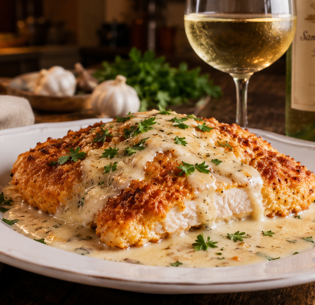 Crispy Parmesan Chicken with Garlic Sauce