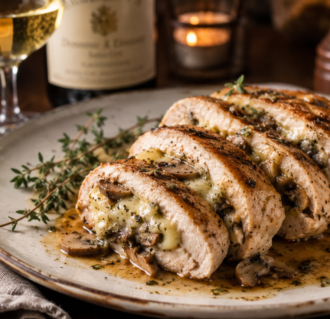 Cheesy Garlic Butter Mushroom Stuffed Chicken