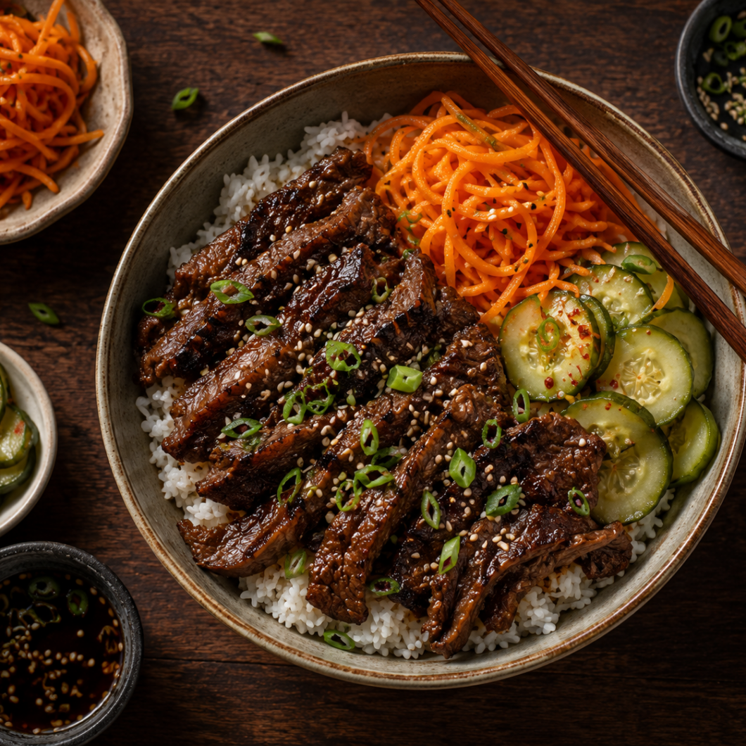 Korean BBQ Beef & Pickled Veggie Rice Bowls