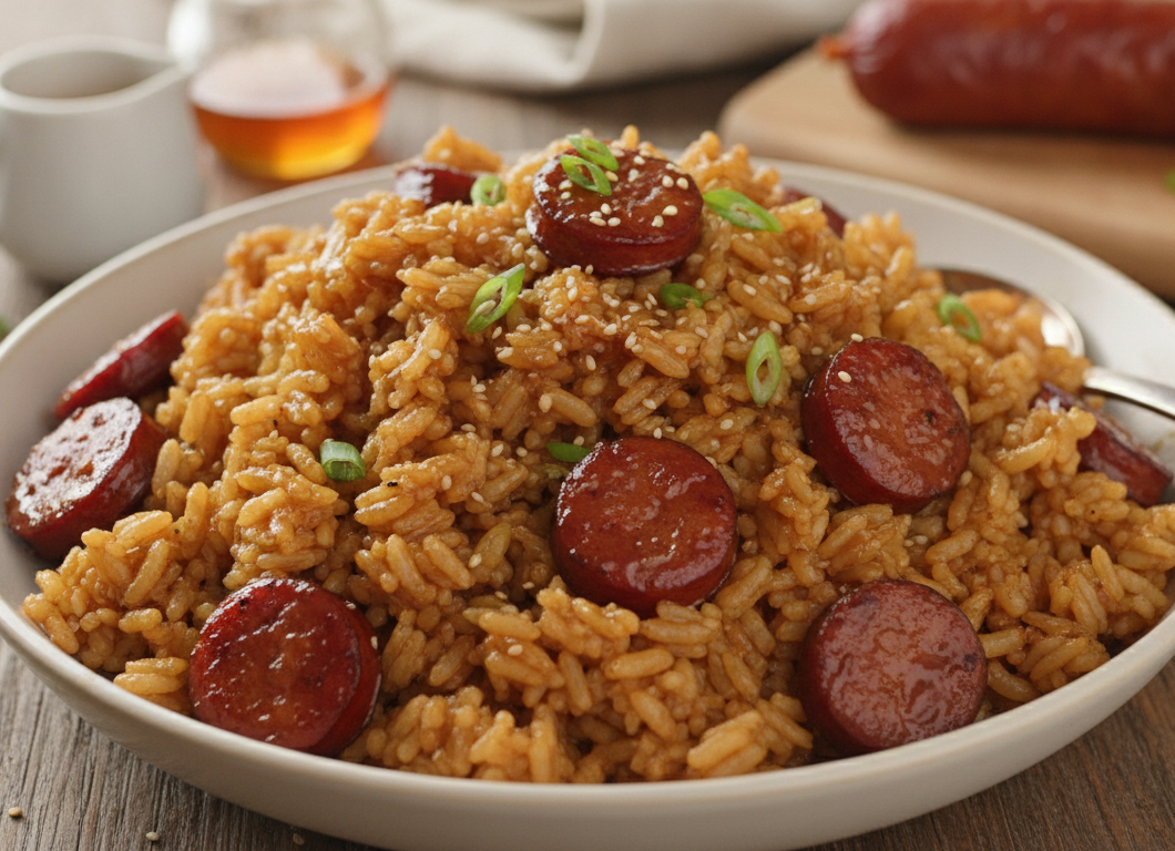 Sticky Honey Garlic Smoked Sausage Rice