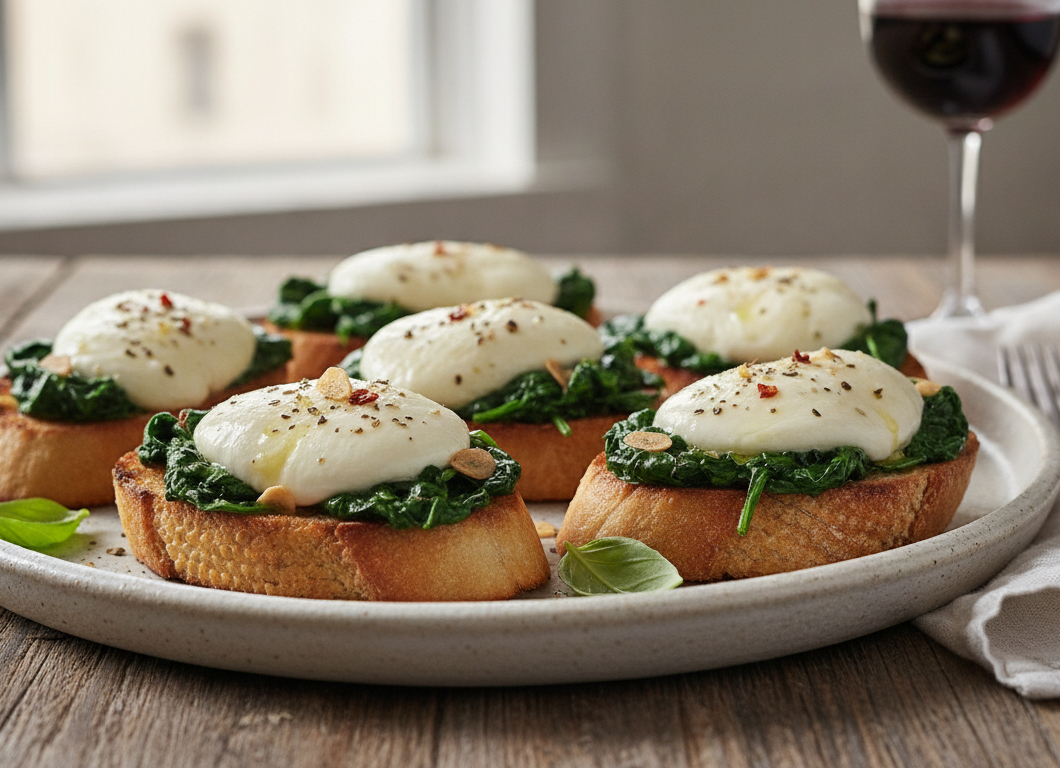 Mozzarella and Spinach Crostini