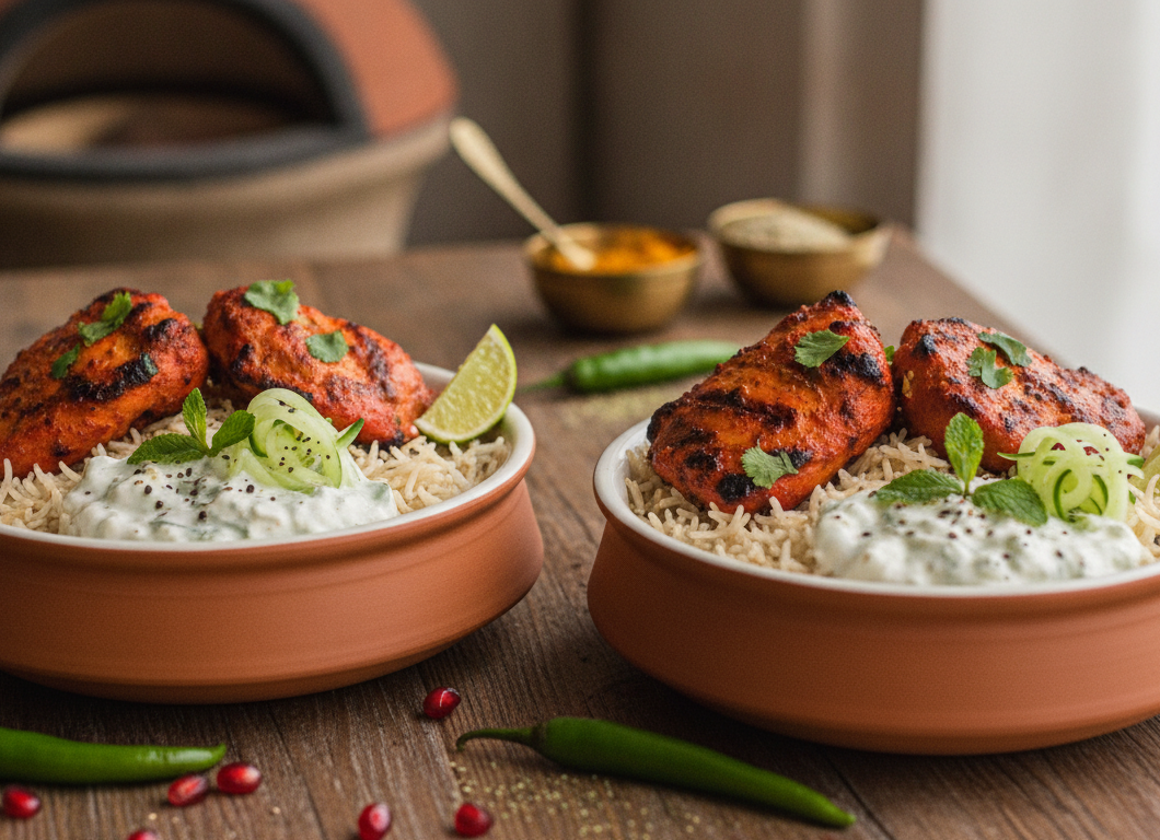 Tandoori Chicken & Cucumber Raita Rice Bowls