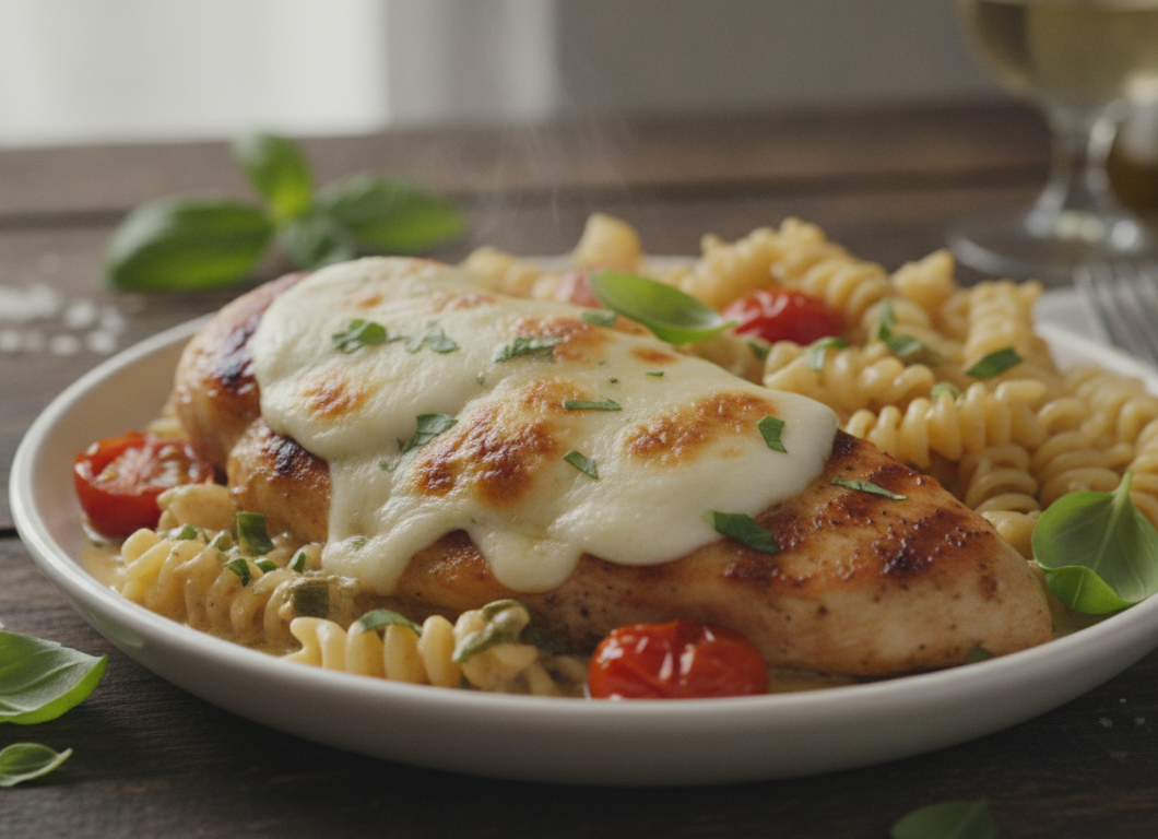 Mozzarella Chicken in Basil Cream Sauce