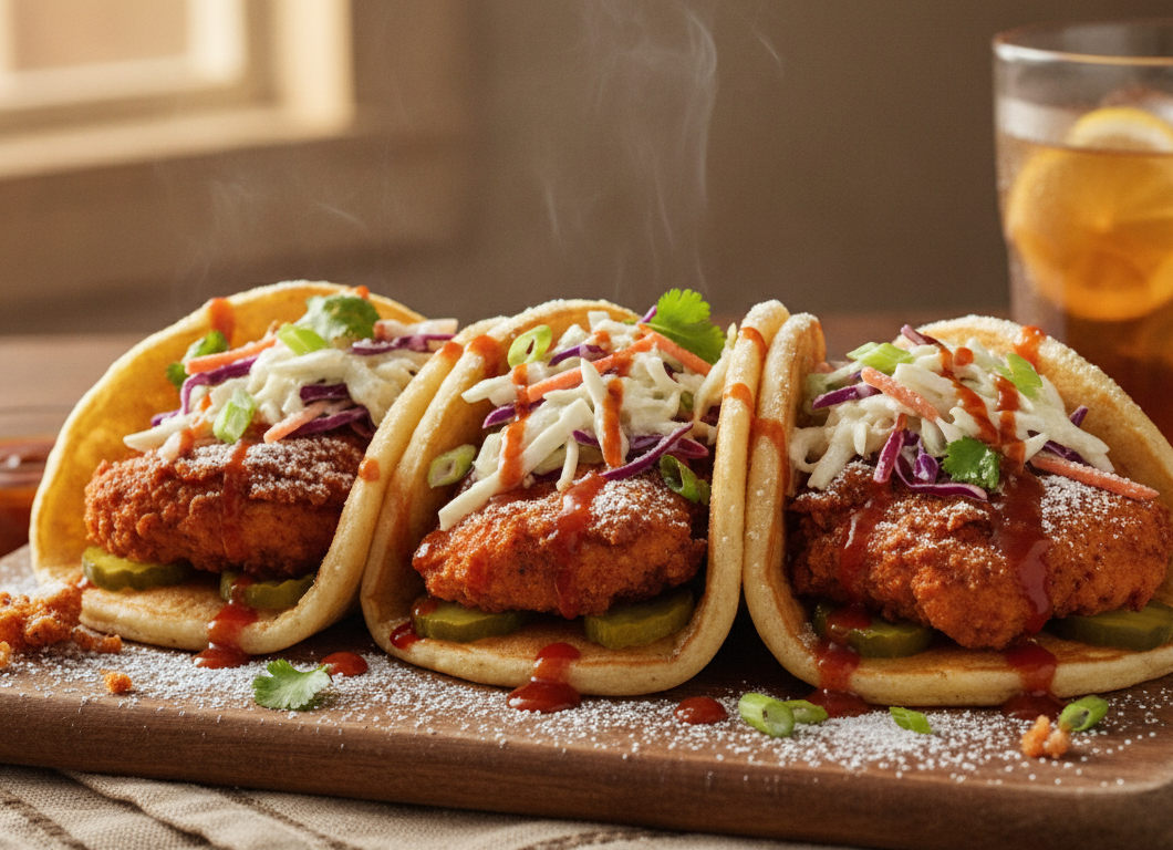 Hot Chicken and Pancake Tacos